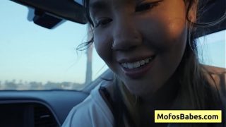 Sexy and beautiful asian girl seduces her friend with her amazing natural boobs and suck his dick in the car – Tomie Tang, Charles Dera