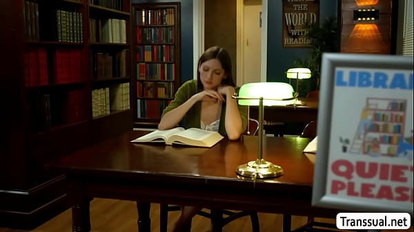 Curvy Ladyboy rimjob and analed in the library